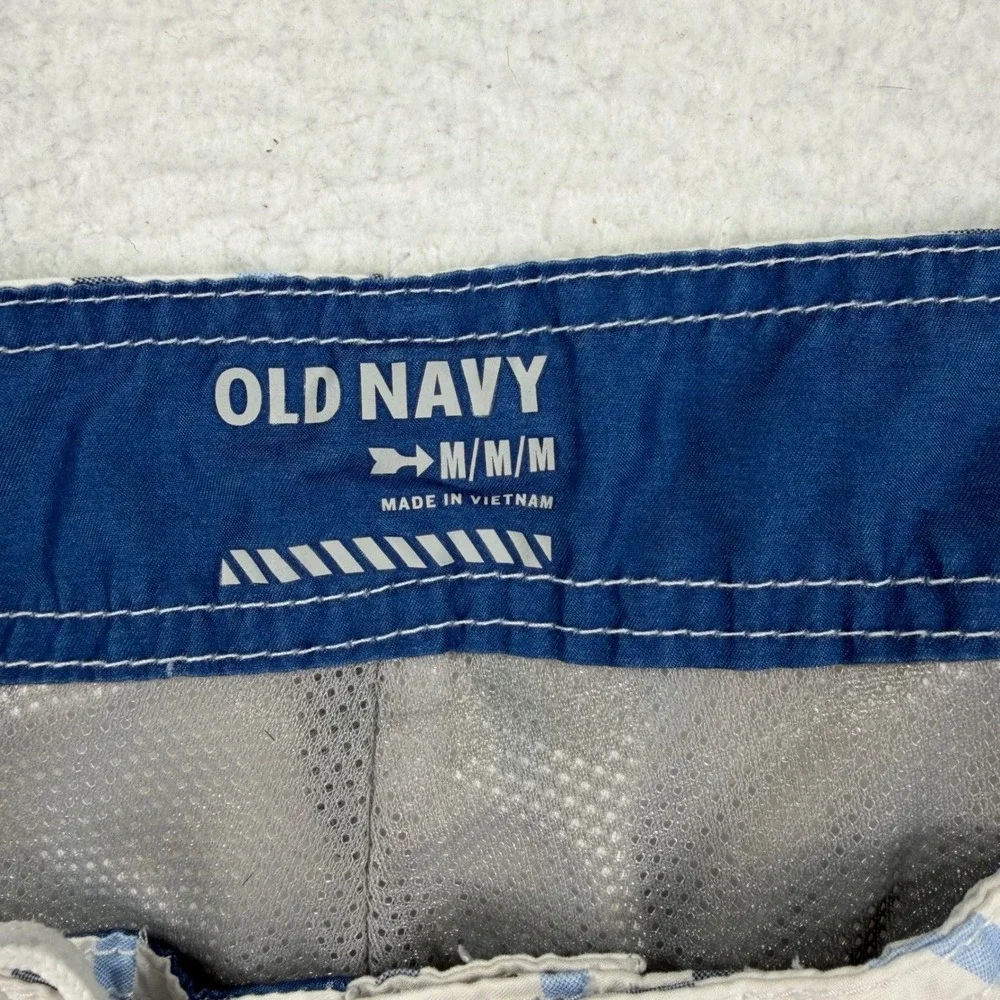 Old Navy Board Shorts‎ Mens Medium White Blue Plaid Cargo Pocket Swim Trunks